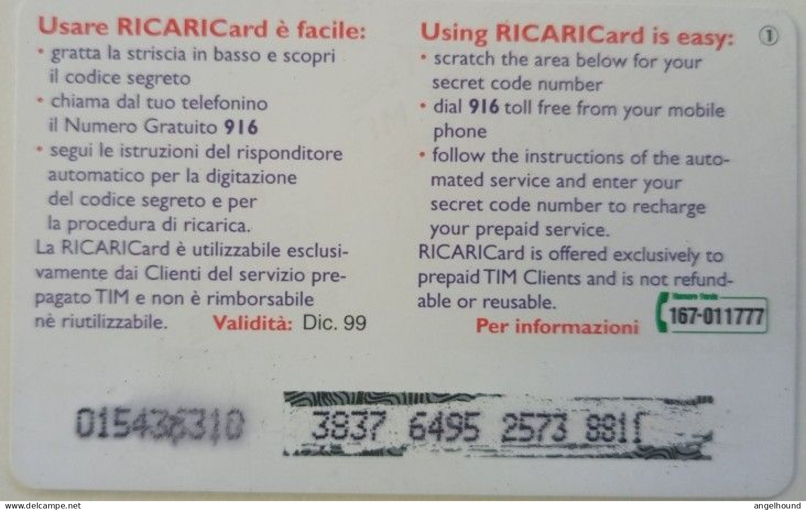 Italy Ricari Card - GSM-Kaarten, Aanvulling & Voorafbetaald