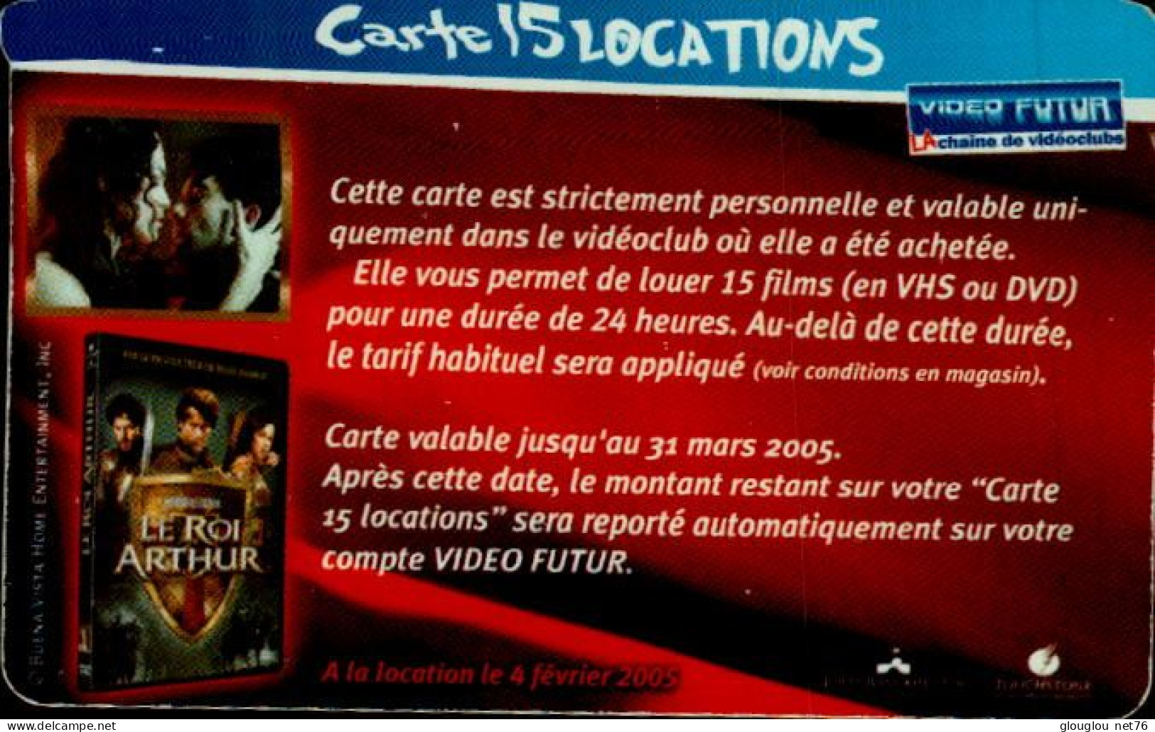 VIDEO FUTUR.. . CARTE 15 LOCATIONS....LE ROI ARTHUR.... - Abbonamento