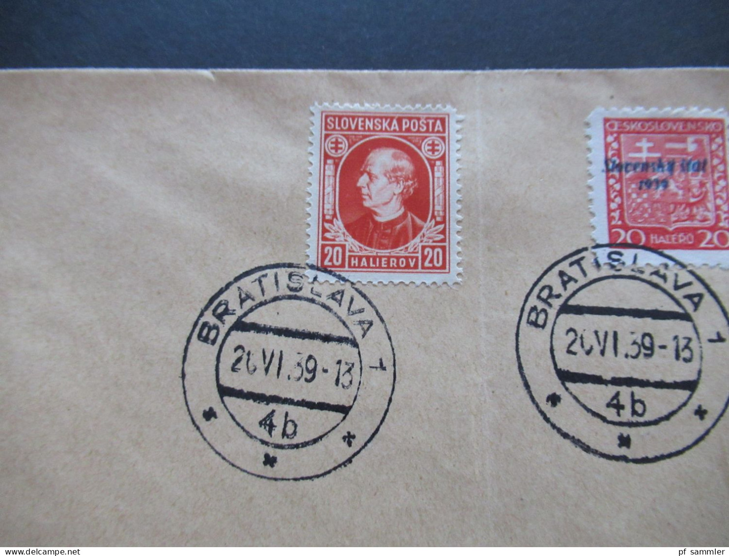 26.6.1939 Slowakei Slovensko MiF Mit CSR Marke 1x Mit Aufdruck Mi.Nr.4 Stempel Bratislava 4b - Storia Postale