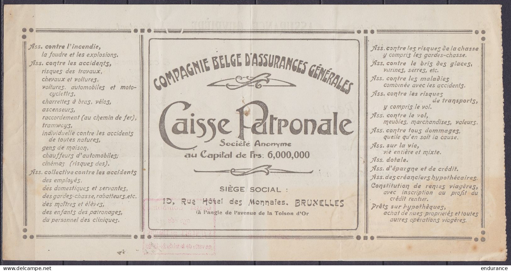 Reçu "Caisse Patronale Des Industries Alimentaires …" Affr. N°164+211+214 Càd BRUSSEL /2 V 1922/ BRUXELLES Pour Comte De - 1921-1925 Kleine Montenez