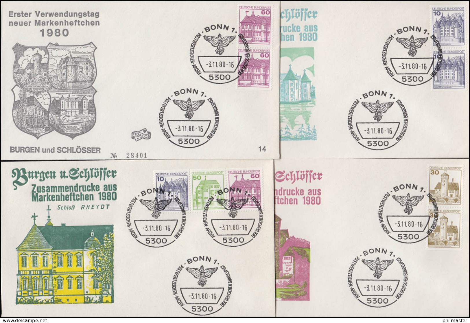 ZD-Set Aus HBl. 28 BuS 1980: 10 ZD Und 4 C/D-Paare Auf 14 FDC BONN 3.11.80 - Se-Tenant