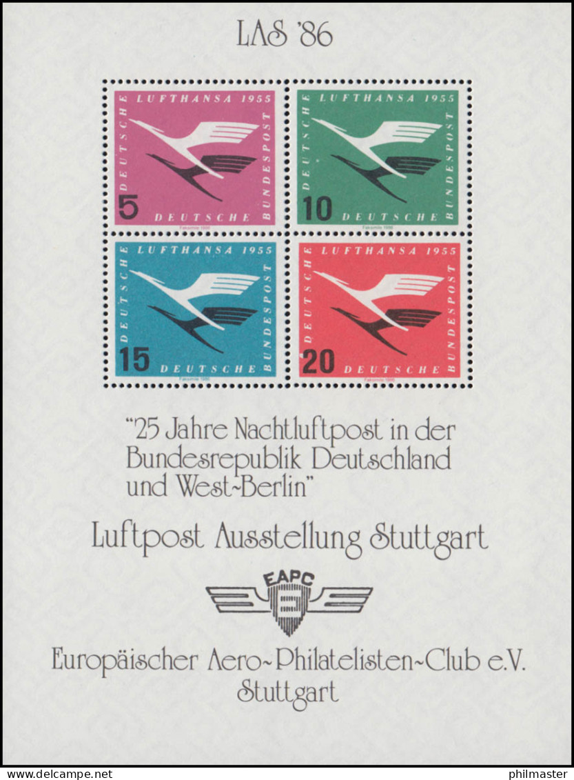 Luftpost Ausstellung Stuttgart LAS 86 Mit Faksimile Bund Lufthansa 205-208 - Private & Local Mails