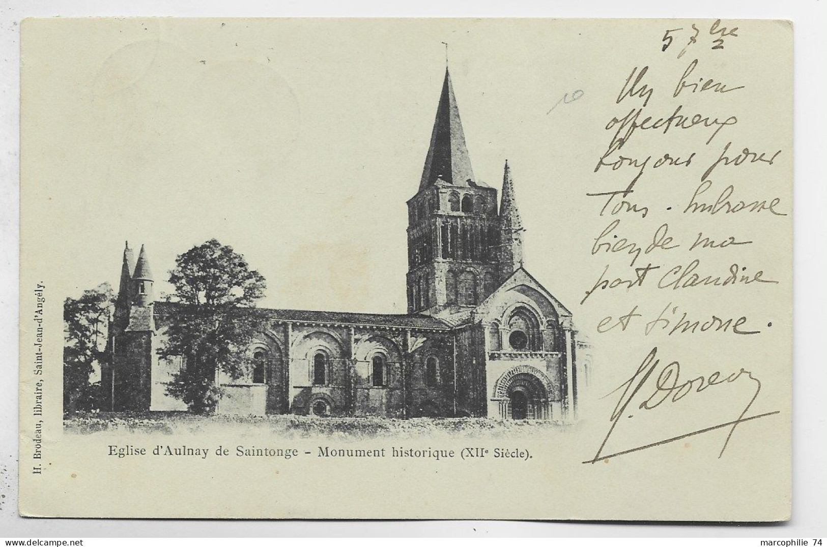 MOUCHON 10C CARTE EGLISE AULNAY DE SAINTONGE + INFANTERIE 6 SEPT 01 35E DIVon - Militärstempel Ab 1900 (ausser Kriegszeiten)