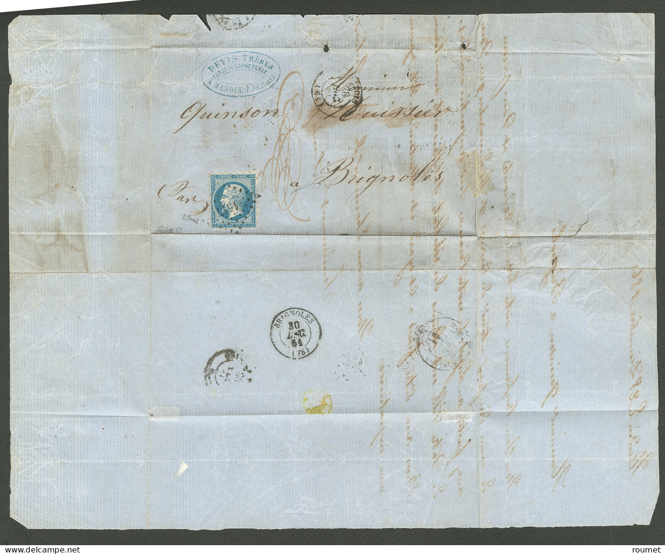 Piquage De Hesdin. No 14B, Obl Pc 1517 Sur  Lettre D'Hesdin Déc 61 Pour Brignoles. - TB - RR - 1853-1860 Napoléon III.