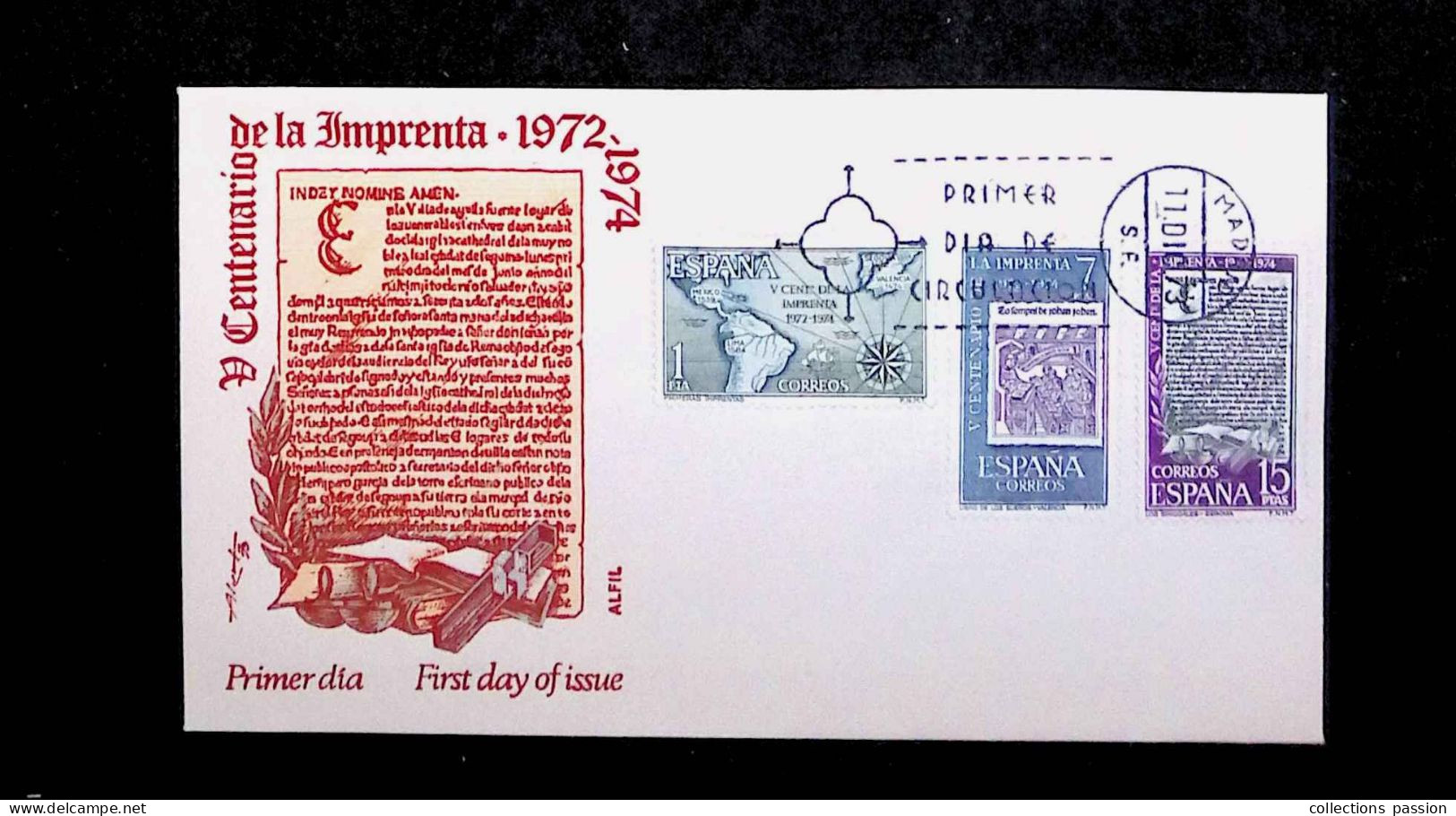 CL, FDC, Premier Jour, Espagne, Espana, Madrid, 11. Dic. 1973, V Centenario De La Imprenta - FDC