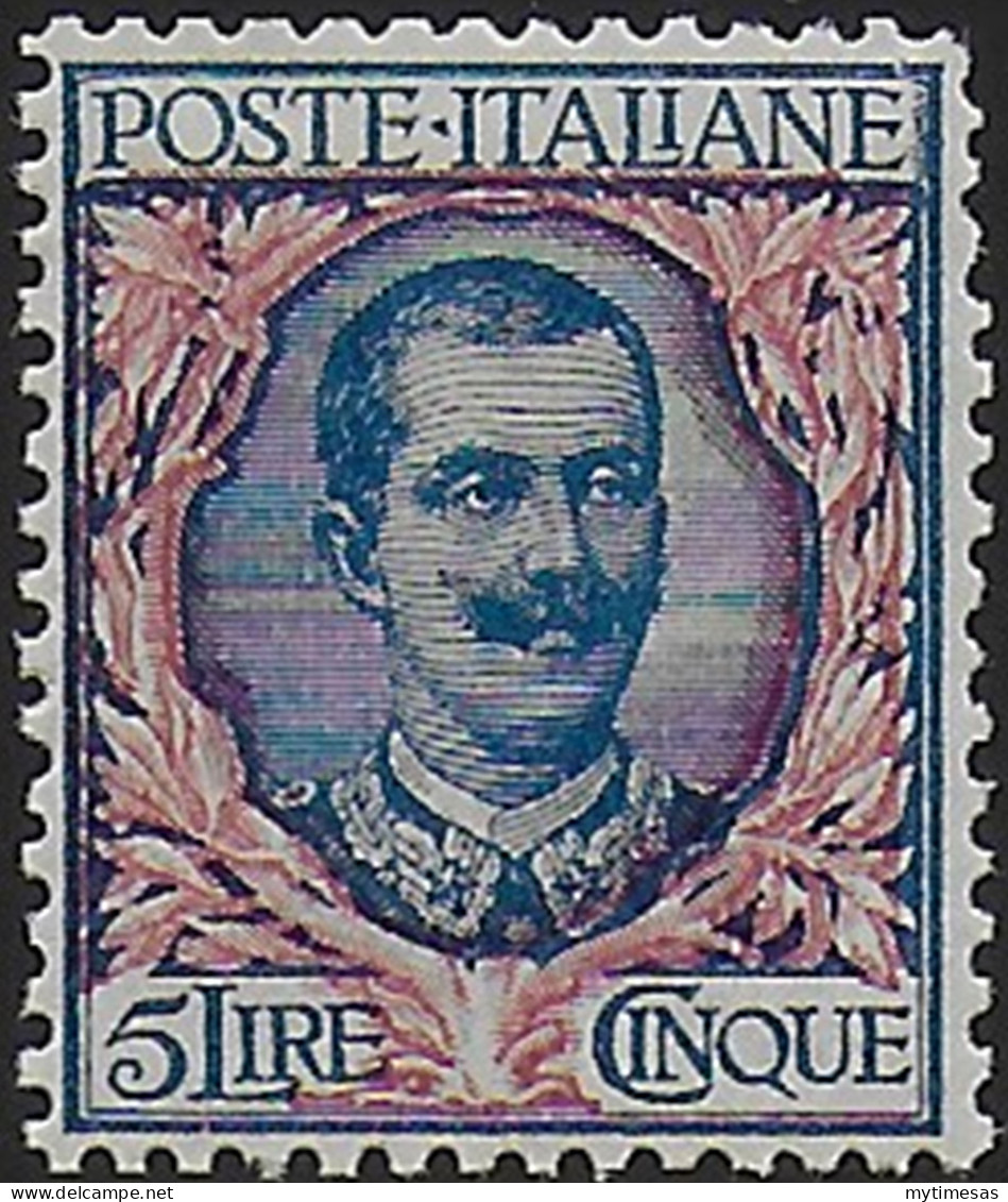 1901 Italia VE III Lire 5 Azzurro Rosa Sup MNH Sassone N.78 - Autres & Non Classés