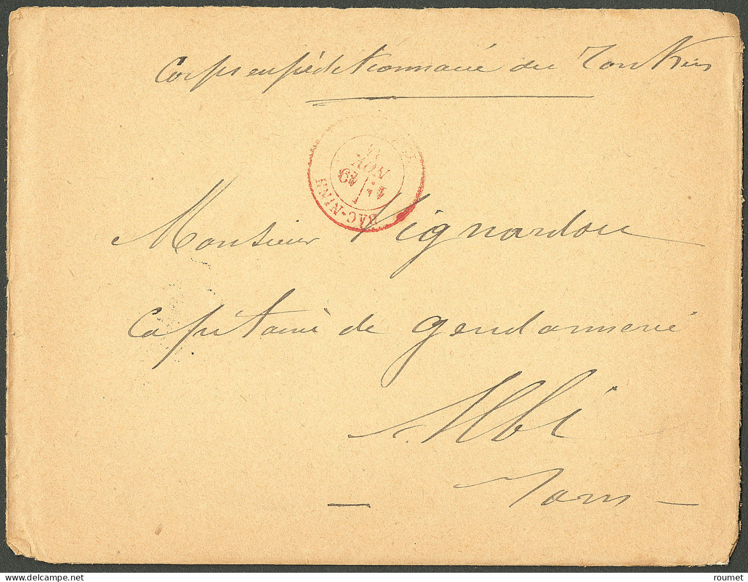 Lettre Cad Rouge "Bac-ninh/Tonkin" Sur Enveloppe En FM Avec Texte Daté "Dap Cau 18 Nov 1884". - TB. - Andere & Zonder Classificatie