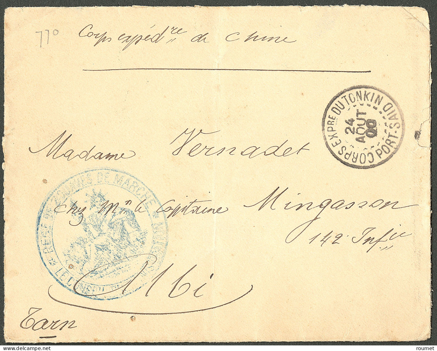 Lettre Cad "Corps Expre Du Tonkin/Port Saïd" Août 1900 Sur Enveloppe En FM Pour Albi. - TB - Sonstige & Ohne Zuordnung