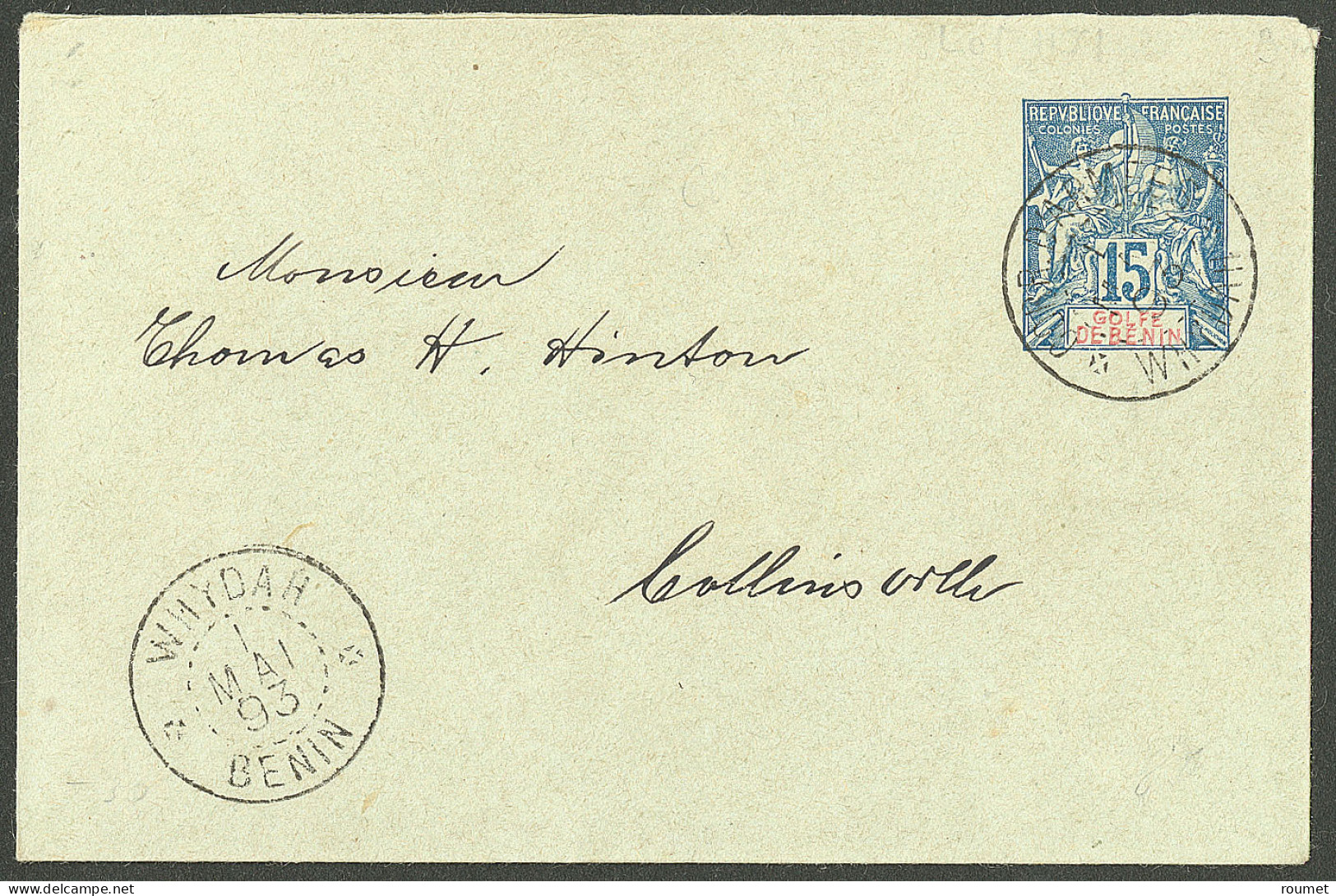 Lettre Cad "Corr. D'Armées/Whydah" Mai 93 Sur Entier 15c Bleu, à Côté Cad "Whydah". - TB. - R - Andere & Zonder Classificatie