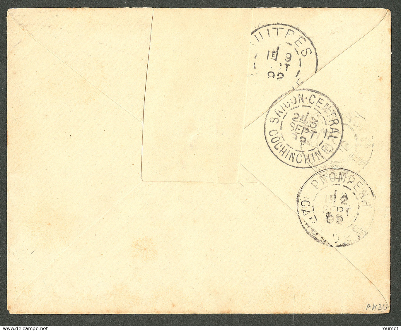 Lettre Cad "Sambor/Cambodge" Sept 92 Sur CG 54 Bdf, Sur Enveloppe Pour Guitres. - TB. - R - Kambodscha