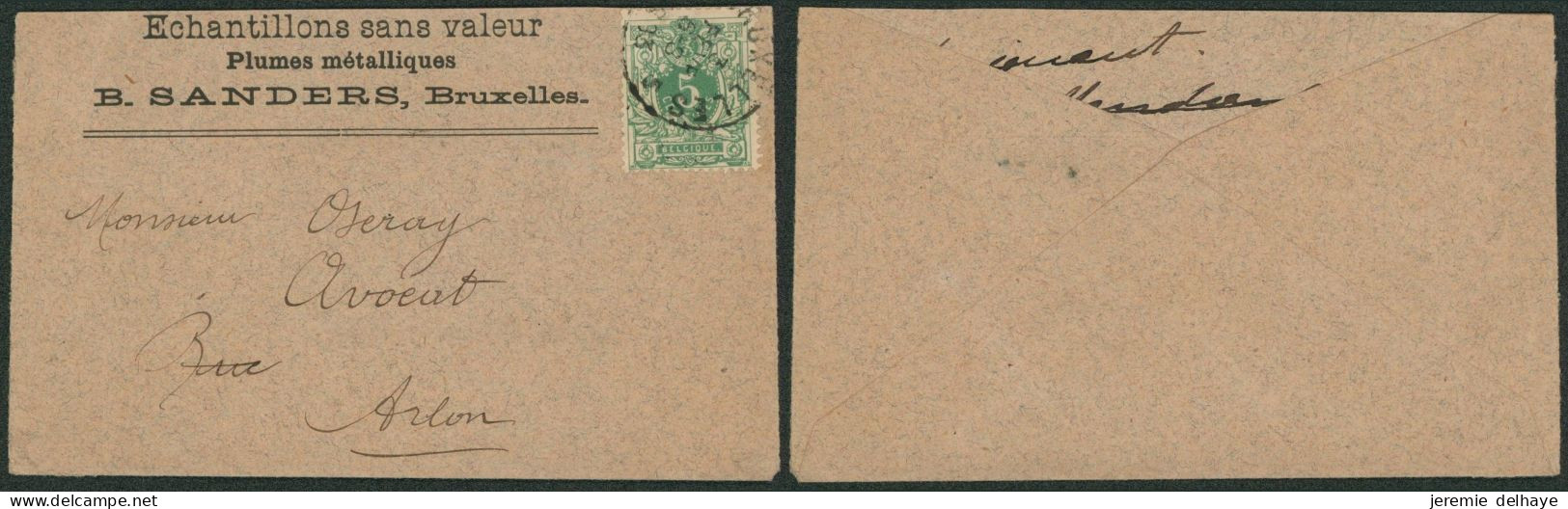 émission 1884 - N°45 Sur Petite Enveloppe Imprimée "échantillon Sans Valeur" Expédié De Bruxelles > Arlon. - 1884-1891 Leopold II