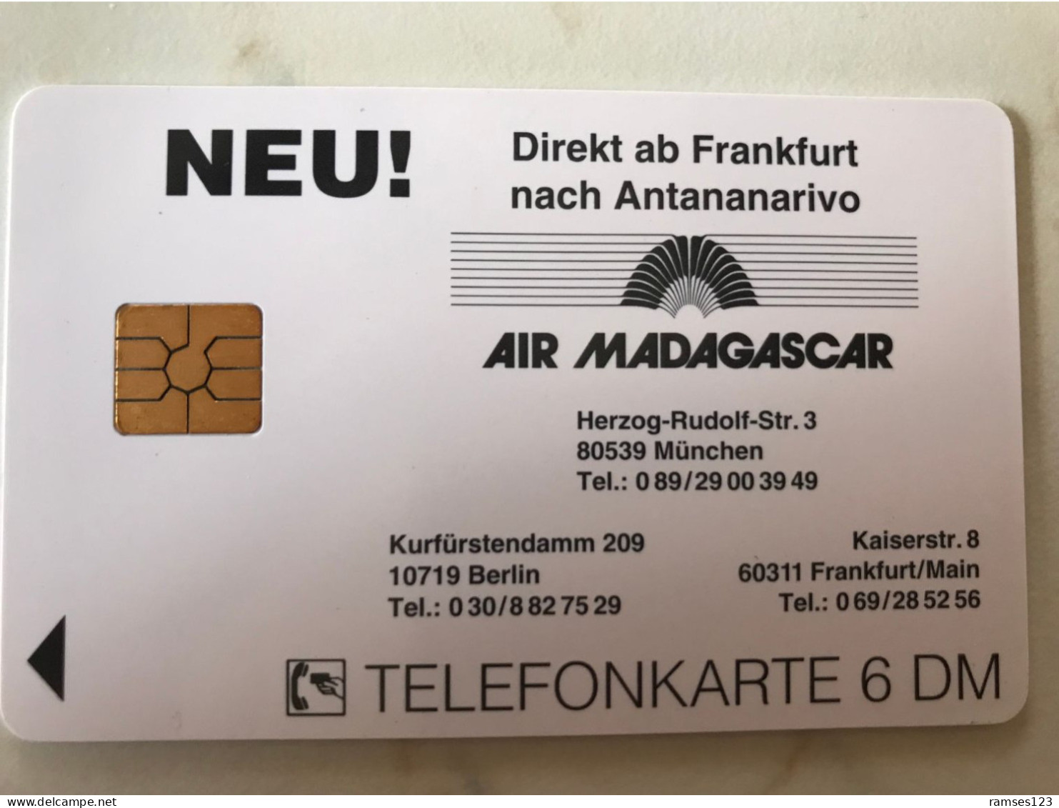 CHIP CARD GERMANY  PLANE  AIR MADAGASCAR - Aerei