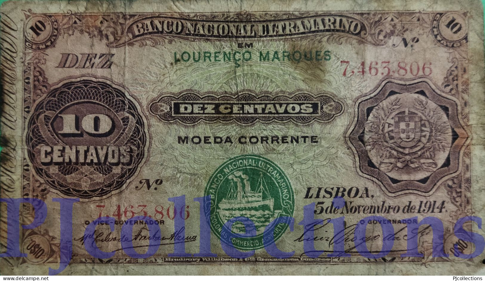 MOZAMBIQUE 10 CENTAVOS 1914 PICK 56 VG/FINE - Moçambique