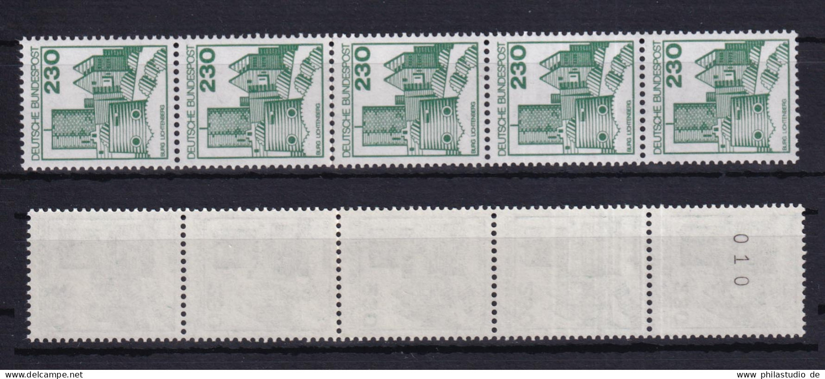 Bund 999 RM 5er Streifen Gerade Nr Burgen+Schlösser 230 Pf ** Neue Fluoreszenz - Rollenmarken