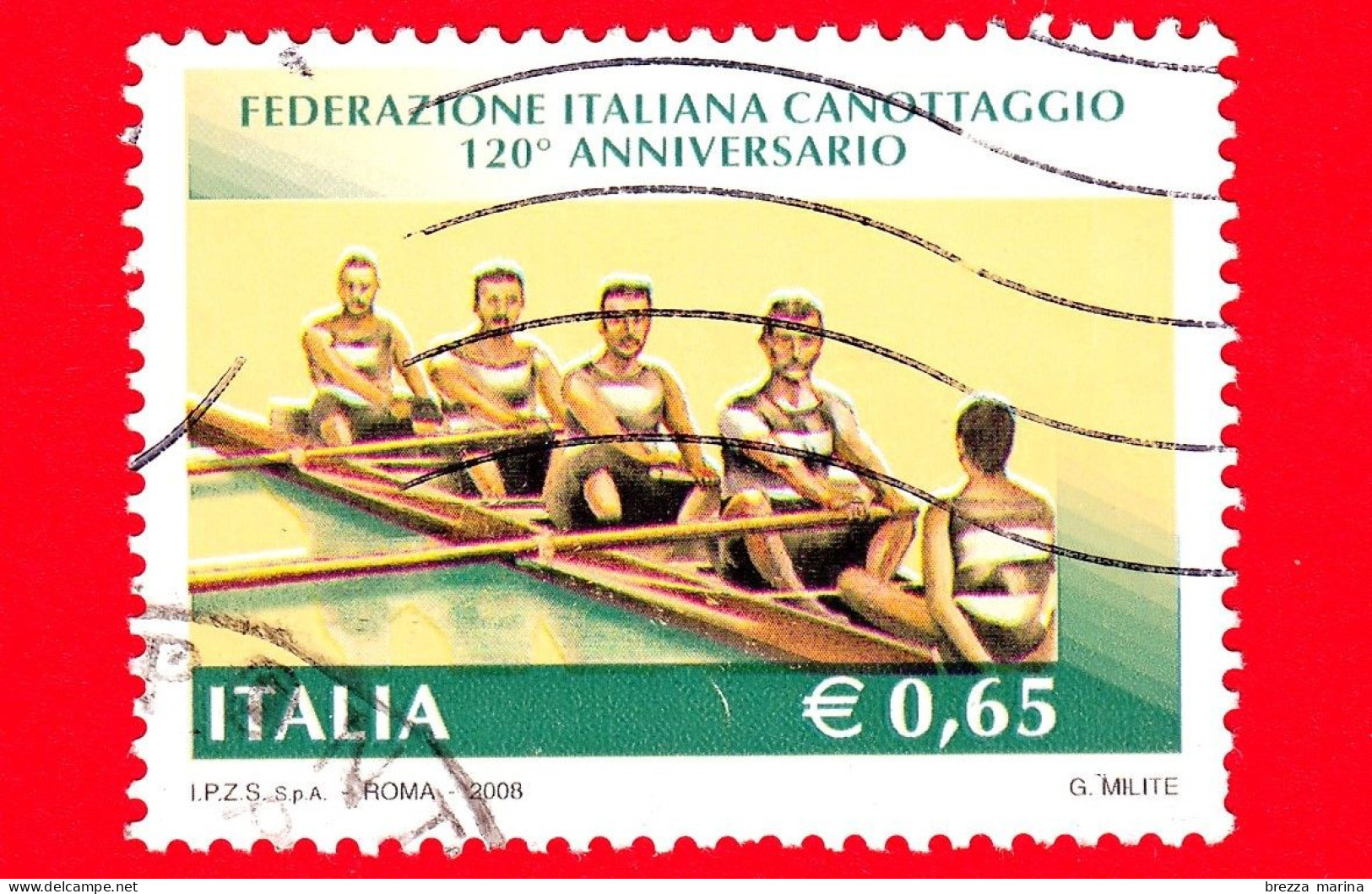 ITALIA - Usato - 2008 - Federazione Italiana Canottaggio - Vogatori E Timoniere Durante Una Competizione - 0,65 - 2001-10: Oblitérés
