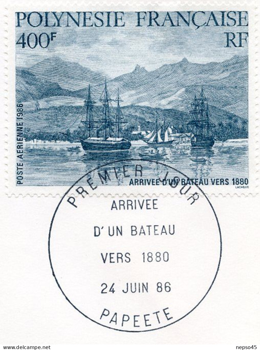 Enveloppe Timbres Premier Jour D'émission 24 Juin 86.papeete.Polynésie Française Arrivé D'un Bateau Vers 1880 - Otros & Sin Clasificación