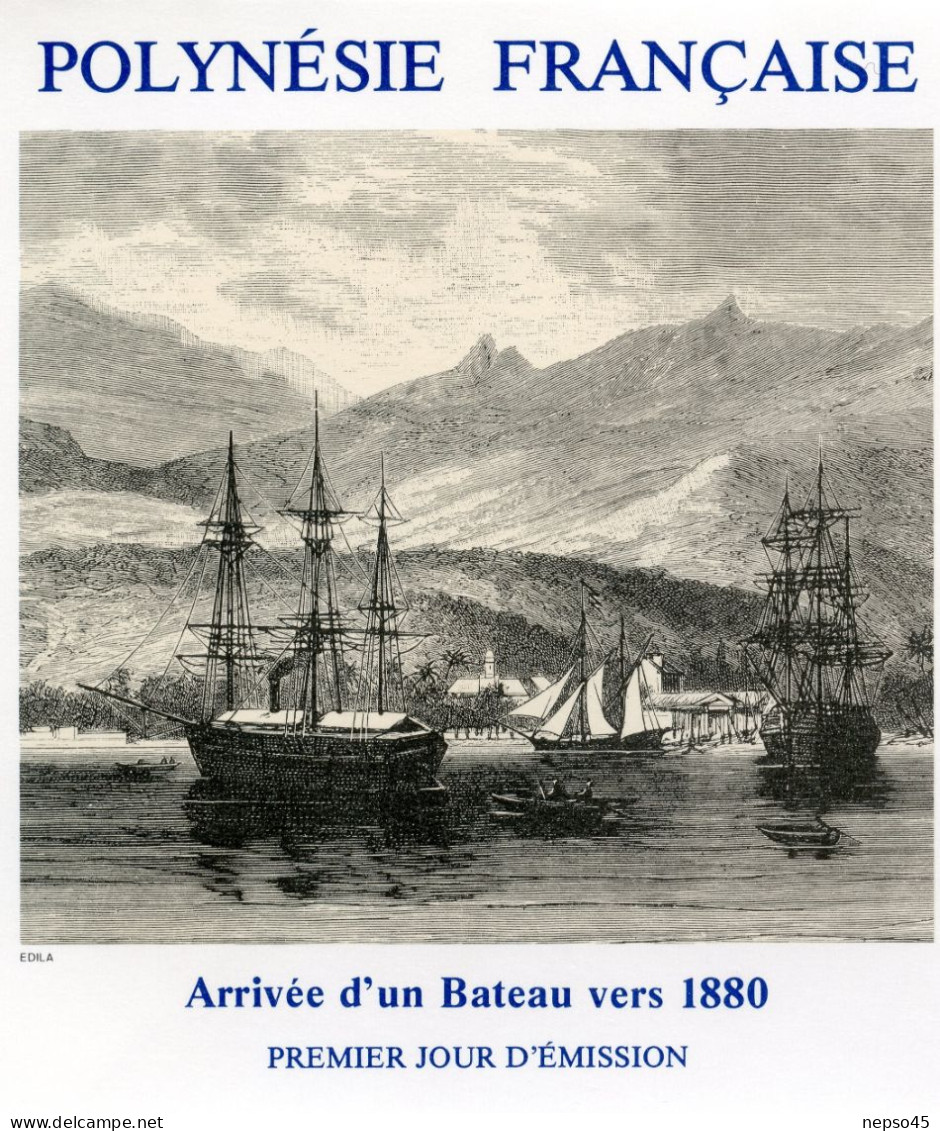 Enveloppe Timbres Premier Jour D'émission 24 Juin 86.papeete.Polynésie Française Arrivé D'un Bateau Vers 1880 - Sonstige & Ohne Zuordnung