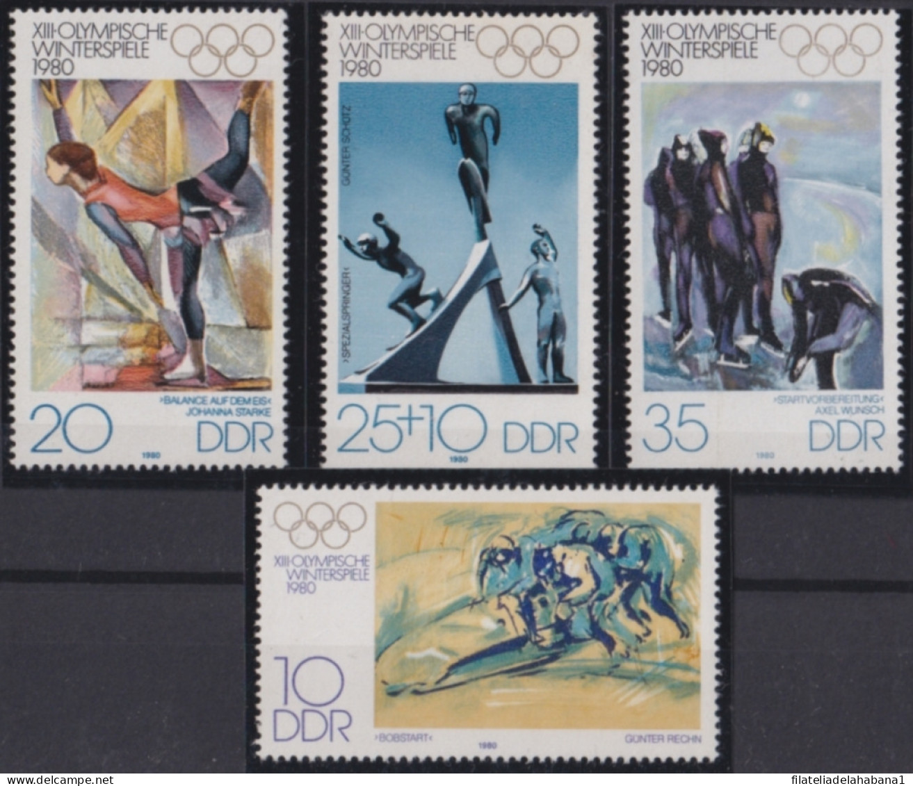F-EX50246 GERMANY DDR MNH 1980 WINTER OLYMPIC GAMES LAKE PLACID ART PAINTING.  - Winter 1980: Lake Placid