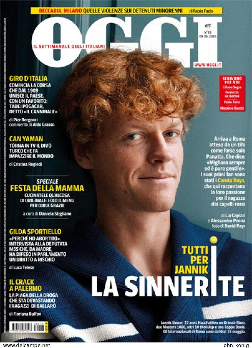 OGGI ITALIAN MAGAZINE - MAY 2024 - JANNIK SINNER (COVER AND INSIDE) - Mode