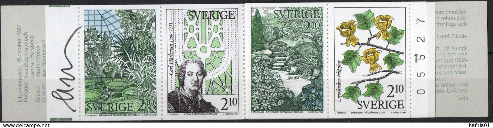 Martin Mörck. Sweden 1987. Botanic Garden. Michel 1453 - 1456. MH 125 Cylinder I & Control Number. MNH. Signed. - 1981-..