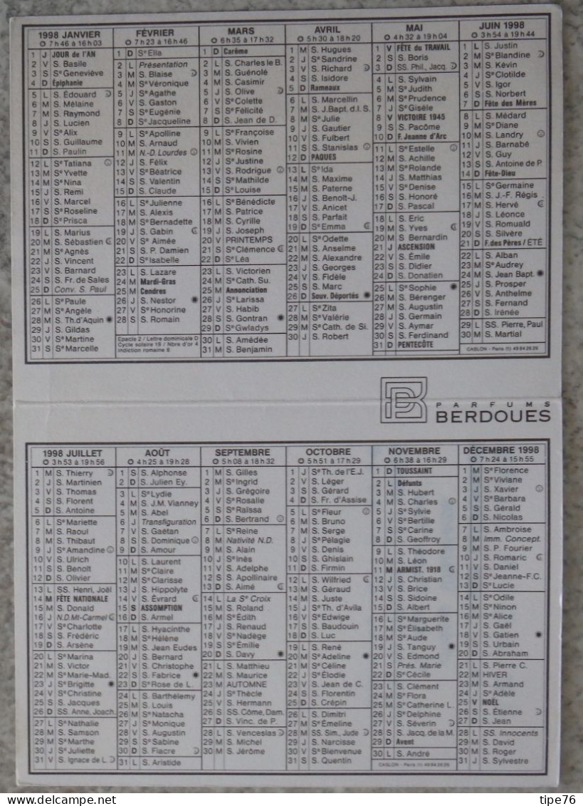 Petit Calendrier De Poche Parfumé 1998 Coiffeur Coiffure Berdoues Yes Or No - Montceau Les Mines Saône Et Loire - Petit Format : 1991-00