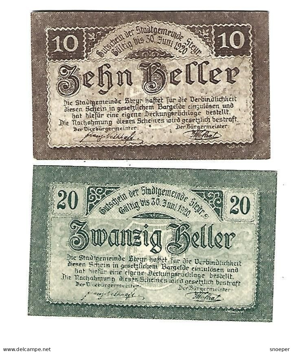 **notgeld   Austria Steyr 10+20 Heller  1034.1a - Oostenrijk