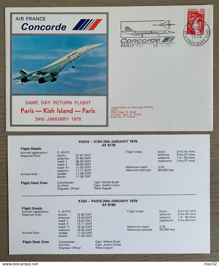 Double Flown On Concorde F.BVFC Paris Kish Island IRAN Paris 23.01.1978 - Concorde