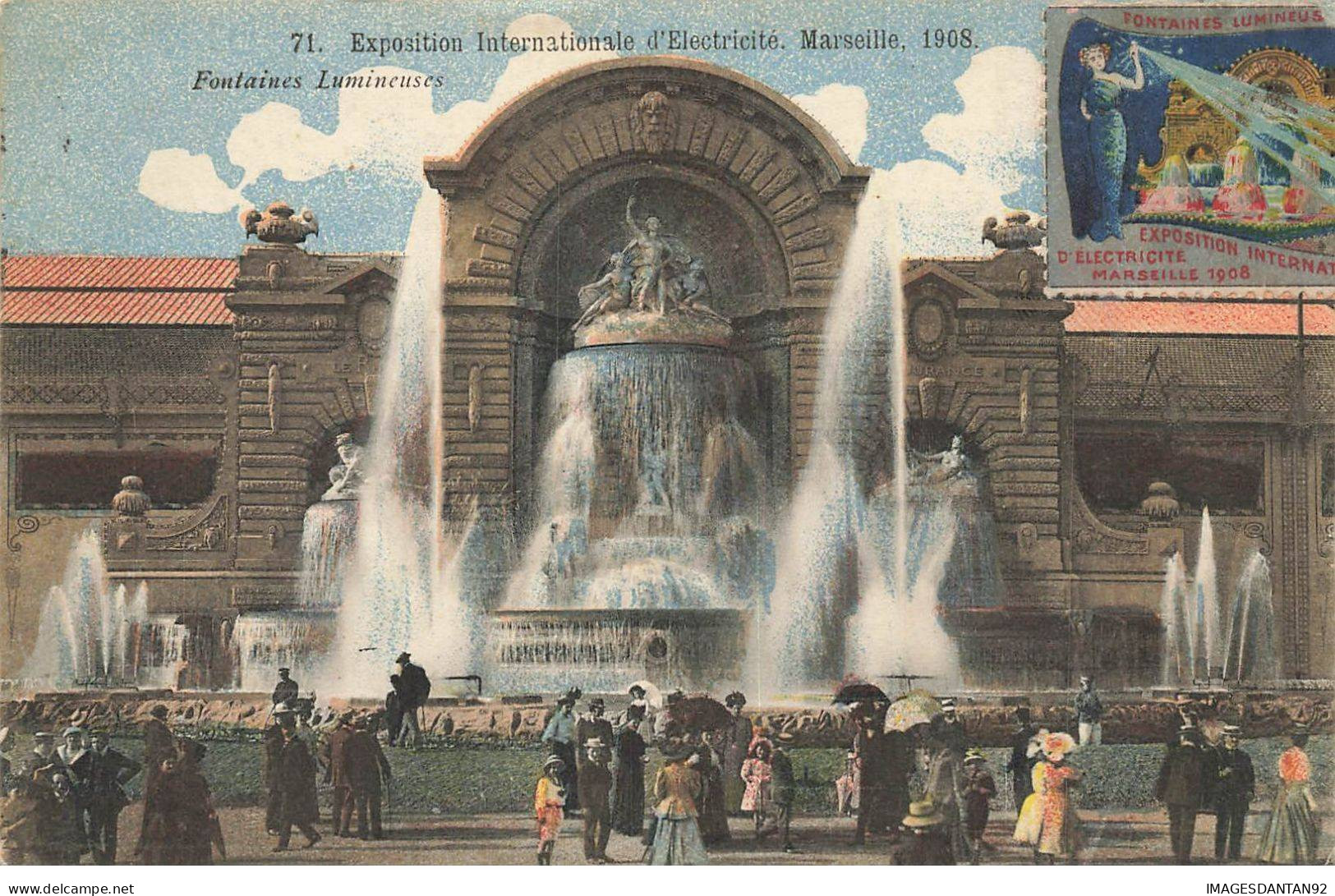 13 MARSEILLE #MK52097 EXPOSITION INTERNATIONALE D ELECTRICITE FONTAINES LUMINEUSES 1908 CACHET + VIGNETTE - Electrical Trade Shows And Other