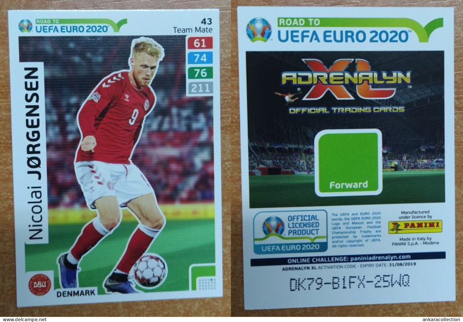 AC - 43 NICOLAI JORGENSEN  DENMARK TEAM MATES  ROAD TO EURO 2020  PANINI 2019 ADRENALYN TRADING CARD - Trading Cards