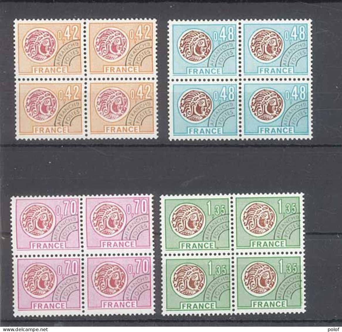 PREOBLITERE - Monnaie Gauloise - 4 Blocs De 4 Timbres Neufs Sans Trace De Charnière - Yvert 134 à 137 - 1964-1988