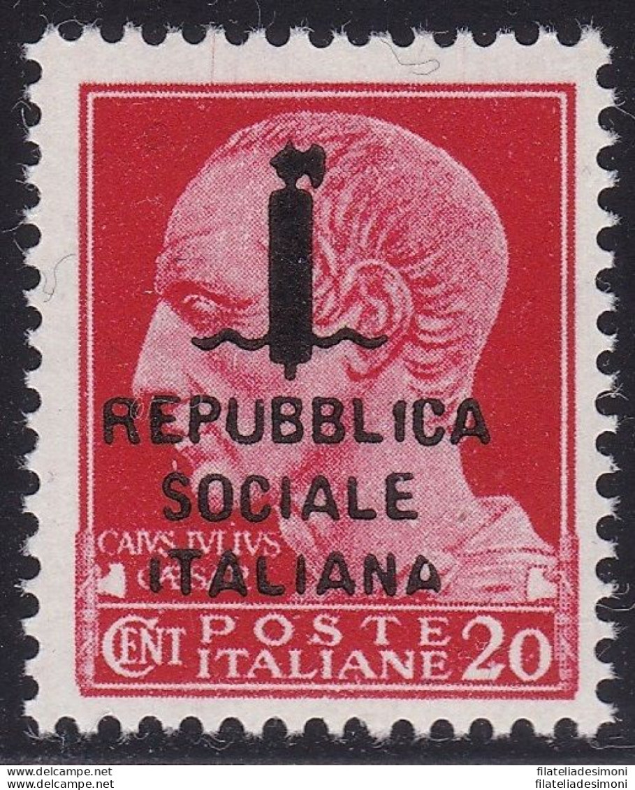 1944 RSI, N. 495/A 20c. Carminio MNH/** Certificato Raybaudi Firma Oliva - Sonstige & Ohne Zuordnung