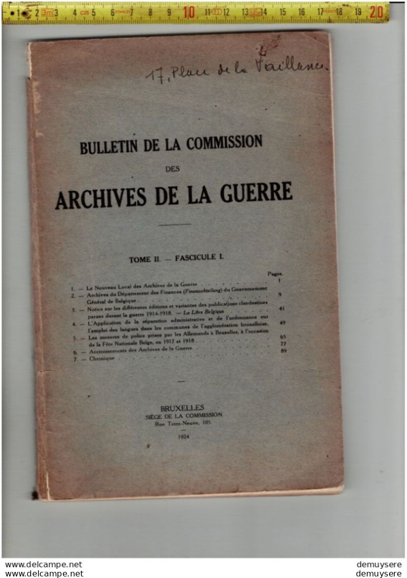BOEK 001  - BULLETIN DE LA COMMISSION DES ARCHIVES DE LA GUERRE 1924 - 104 PAGES - French