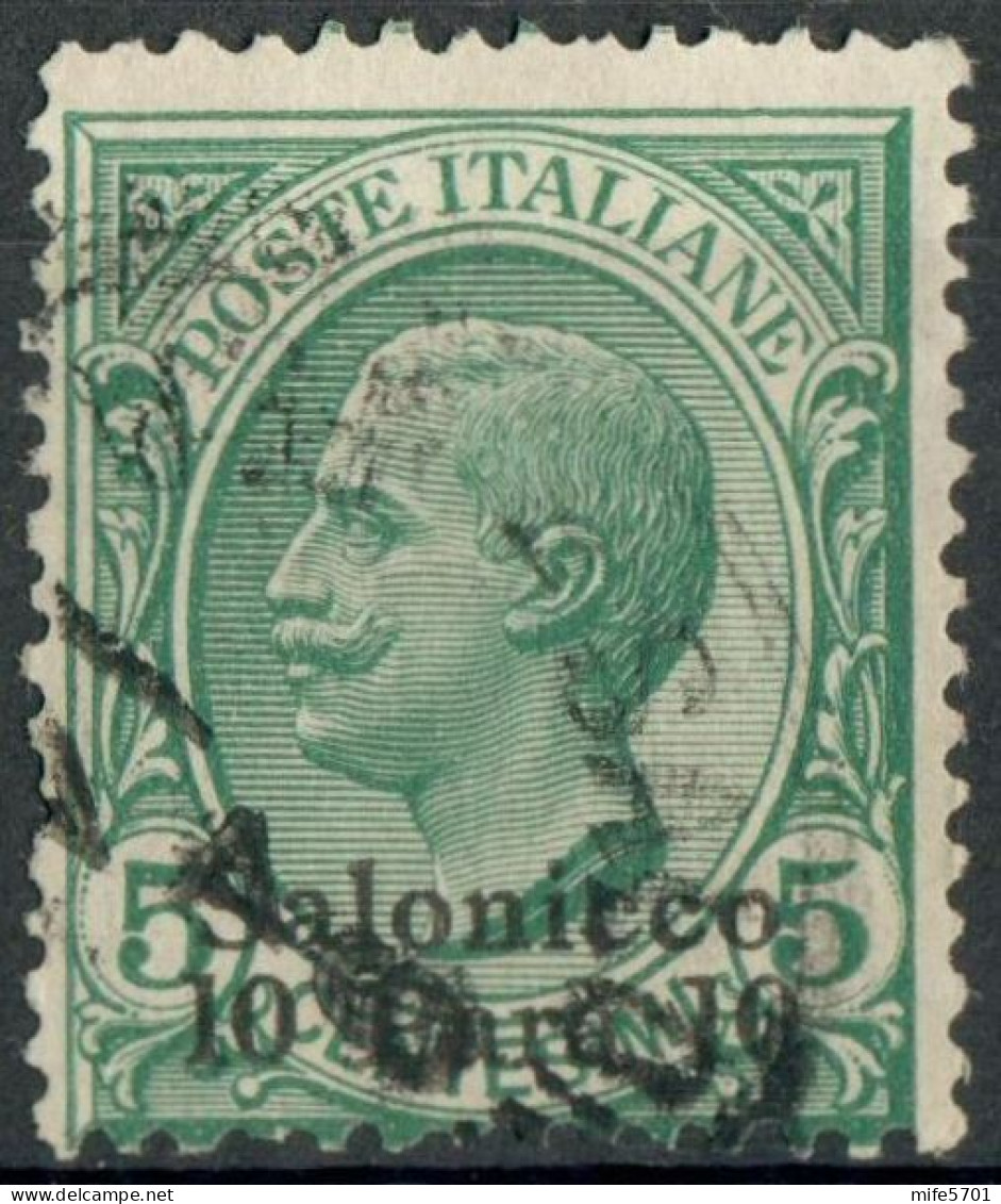 REGNO / LEVANTE / SALONICCO 1909 FRANCOBOLLO LEONI C. 5 CON SOPRASTAMPA 'Salonicco 10 Para 10' USATO SASSONE 1 - Europa- Und Asienämter