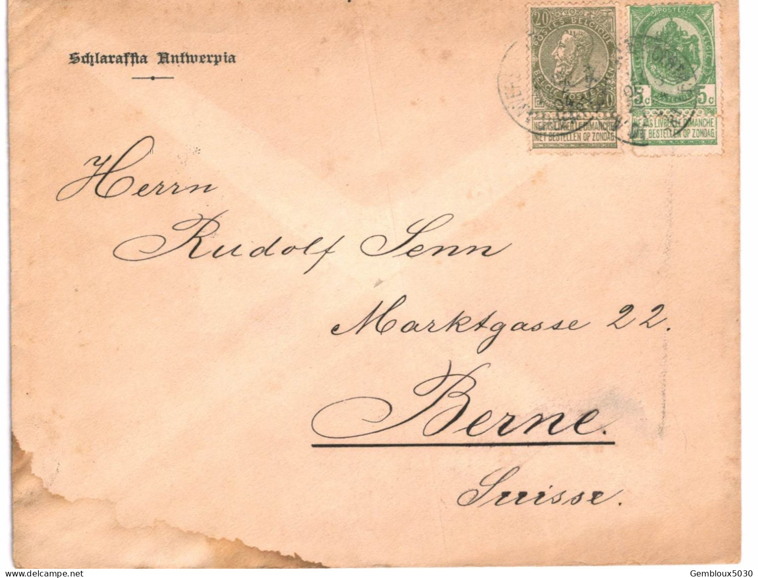 (01) Belgique N° 59 + 56  Sur Enveloppe écrite D'Anvers Vers Berne Suisse - 1893-1900 Schmaler Bart