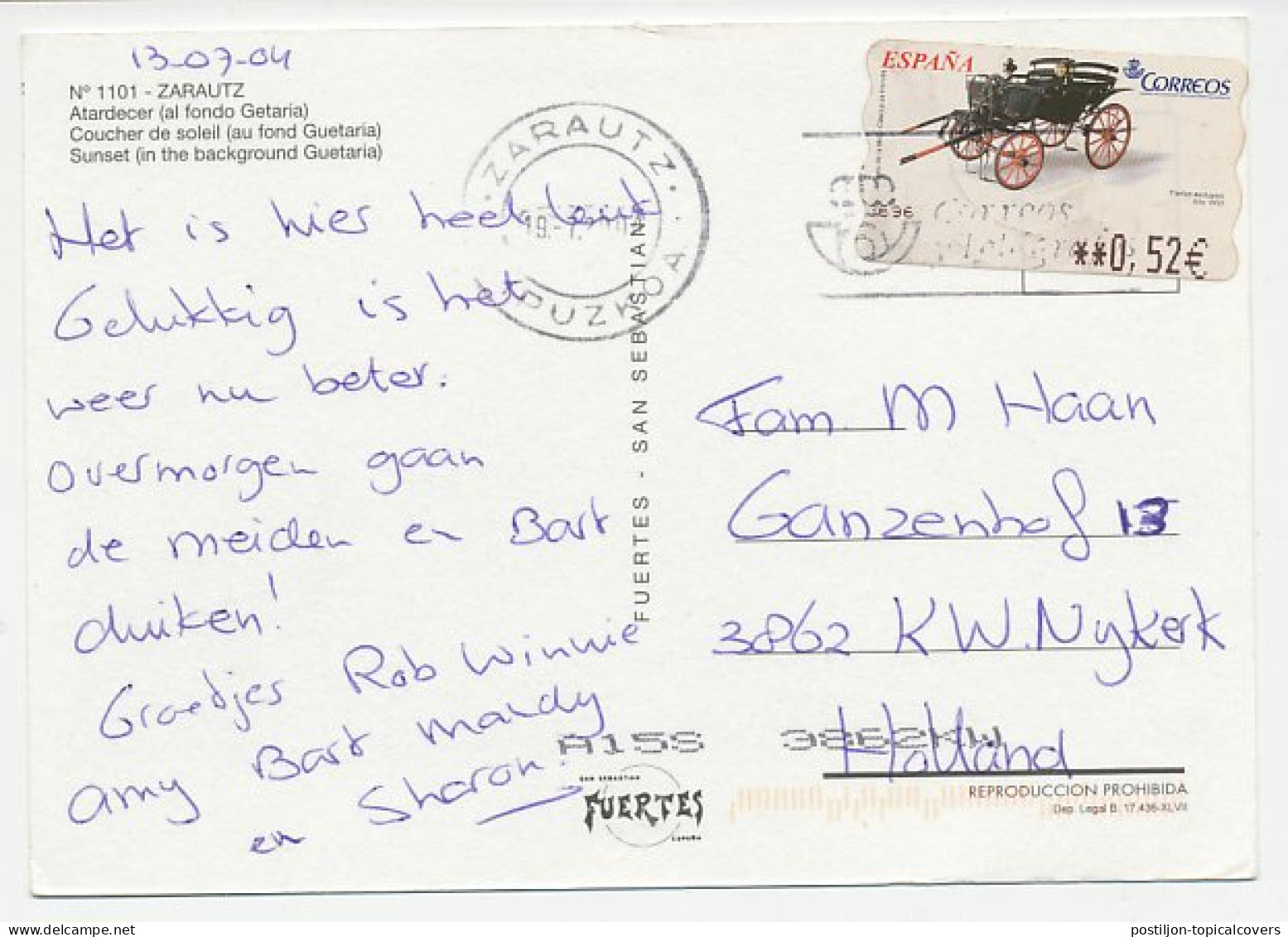 Postcard / ATM Stamp Spain 2004 Coach  - Paardensport