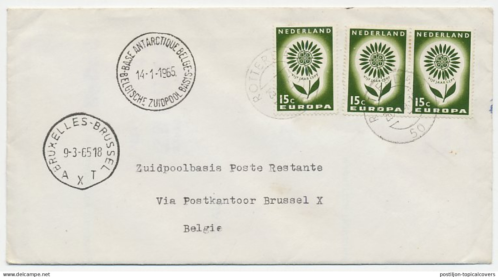 Cover / Postmark Netherlands / Belgium 1965 Belgian Antarctic Base - Poste Restante - Expéditions Arctiques