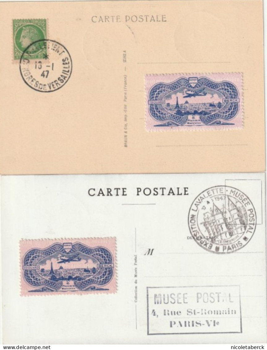 Cérès De Mazelin,1 Carte Congrès Du Parlement à Versailles 16/1/47 + Expo Lavalette 17/4/47 . Collection BERCK. - 1945-47 Ceres (Mazelin)