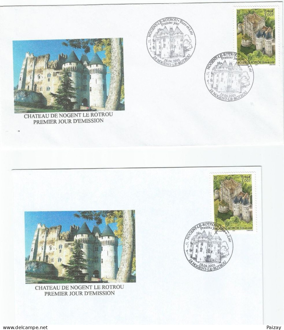 2 FDC 1er Jour 28 Avril 2001 Château  Nogent Le Rotrou 28 Timbre N° 3386 - 2000-2009