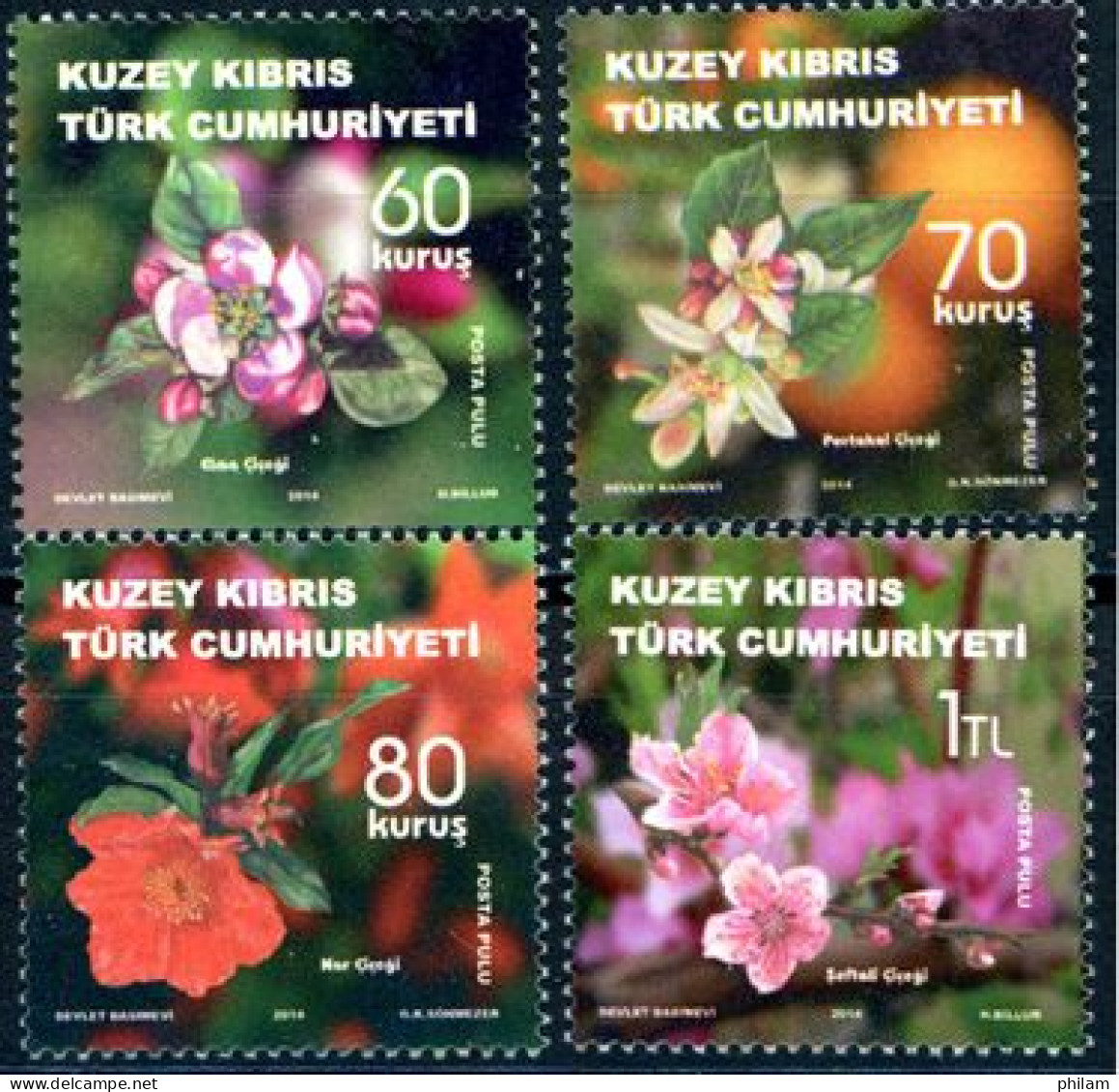 CHYPRE TURC 2014 - Fleurs D'arbres Fruitiers - 4 V. - Unused Stamps