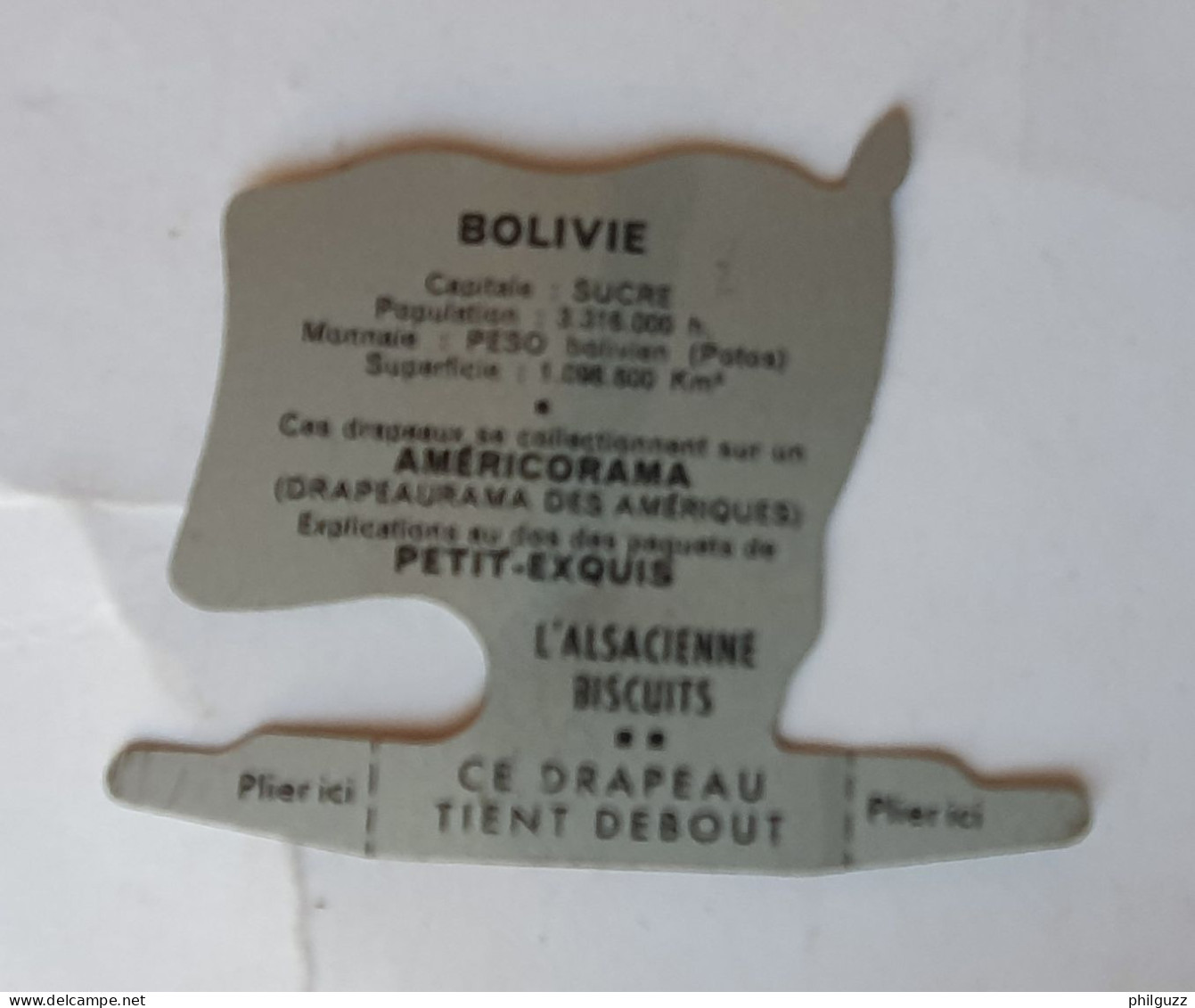 FIGURINE PUBLICITAIRE PLAQUE En Métal DRAPEAU AMERICORAMA ALSACIENNE BOLIVIE 1963 - Autres & Non Classés