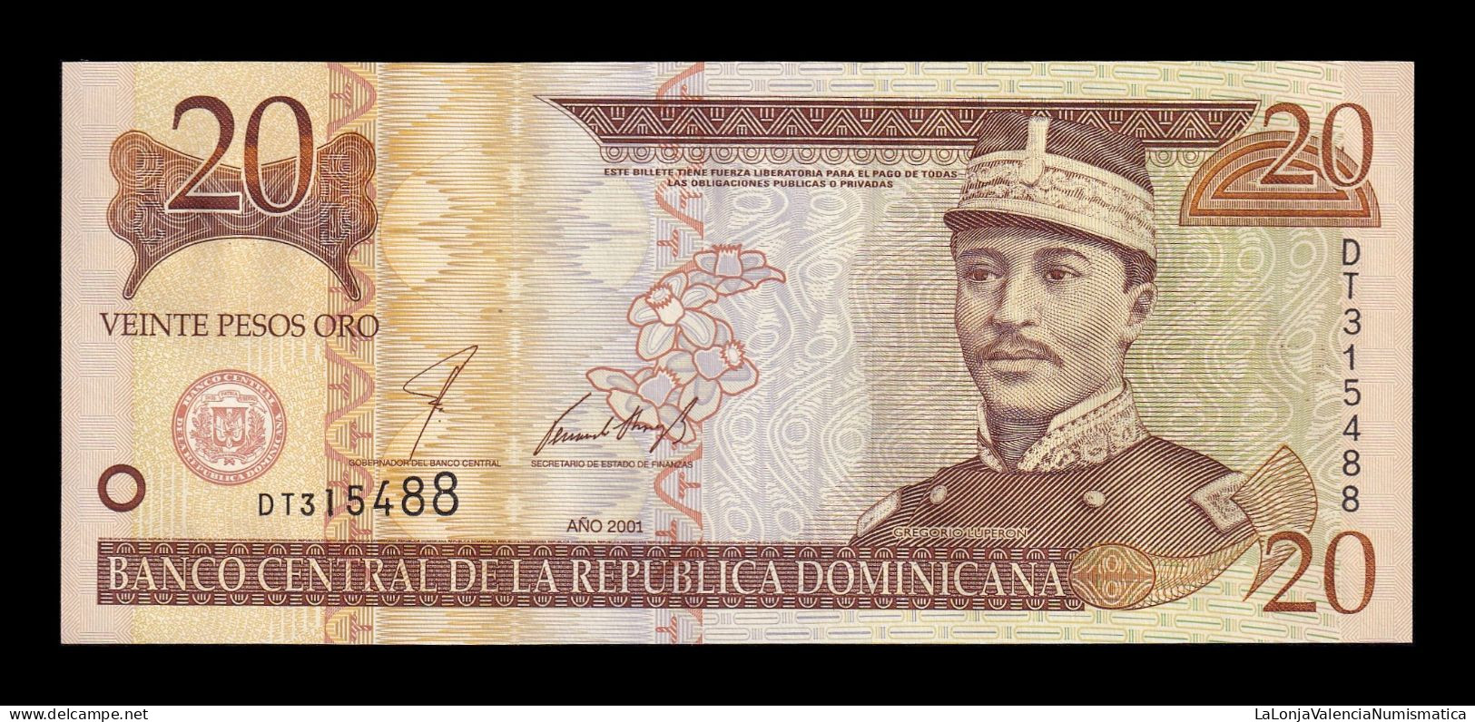 República Dominicana 20 Pesos Oro 2001 Pick 169a Sc Unc - Repubblica Dominicana