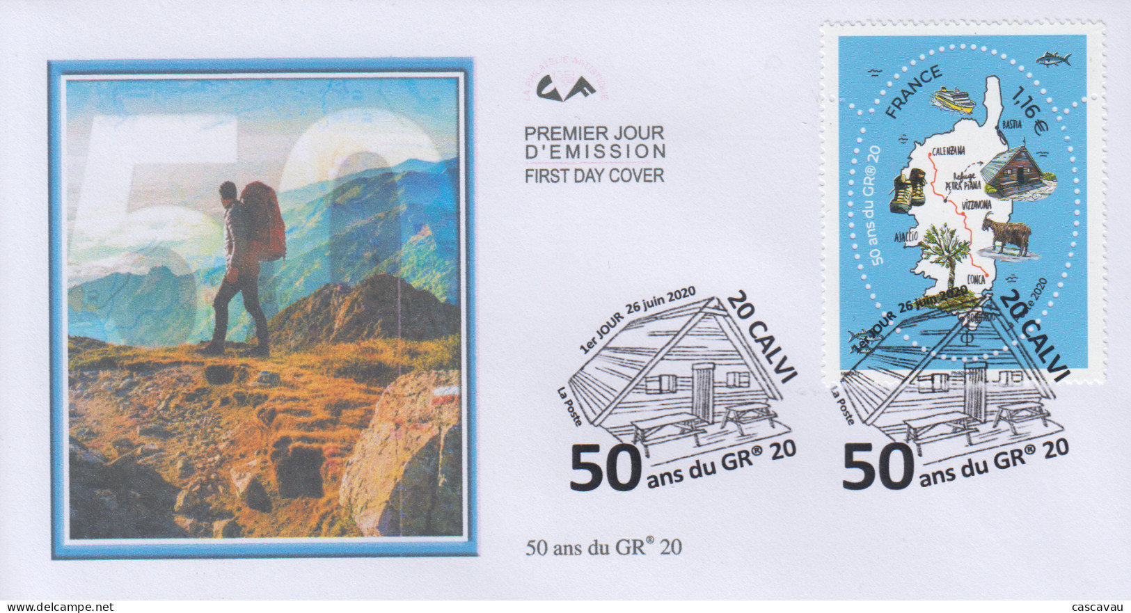 Enveloppe  FDC  1er  Jour   FRANCE    CORSE    50éme   Anniversaire    GR 20   CALVI   2020 - 2020-…