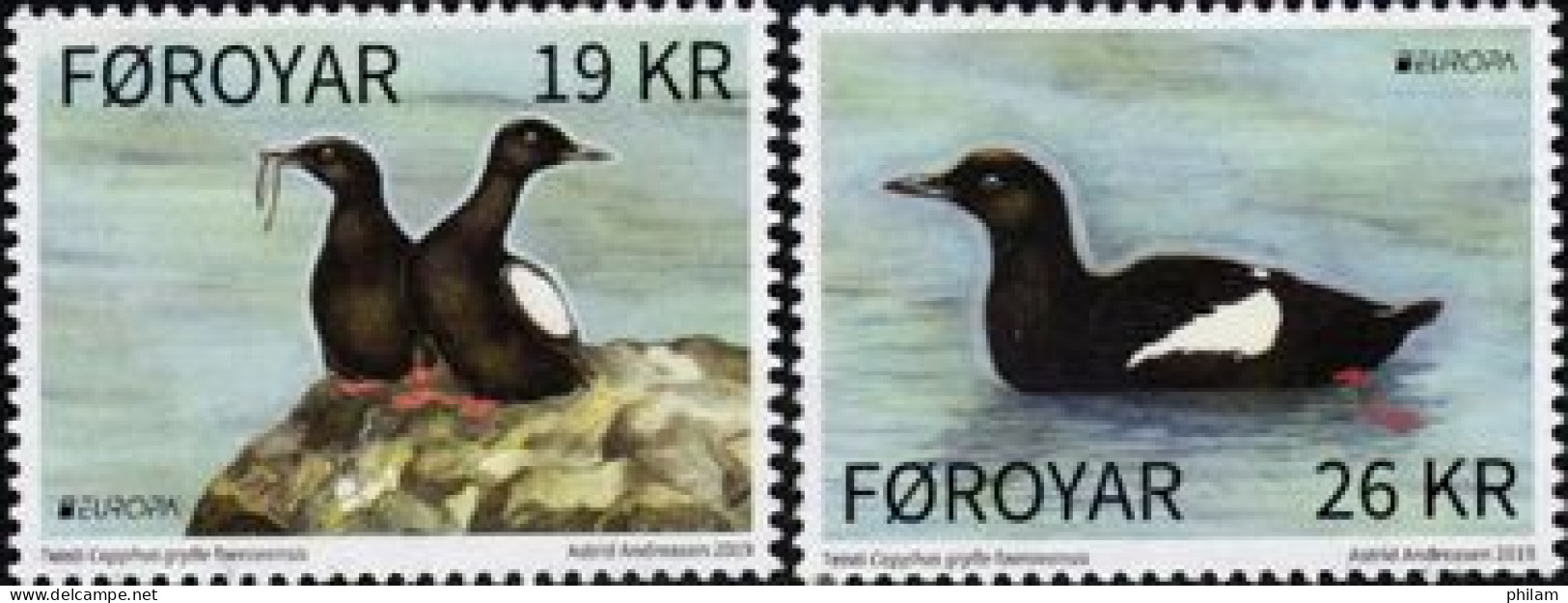 FEROES 2019 - Europa - Oiseau Guillemot Noir - 2 T.                                                    - Isole Faroer