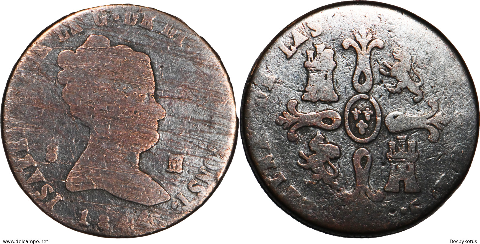 ESPAGNE - 2 Monnaies - 1844 Et 1845 - Isabel II - 8 Maravedis - 19-074 - Primi Conii