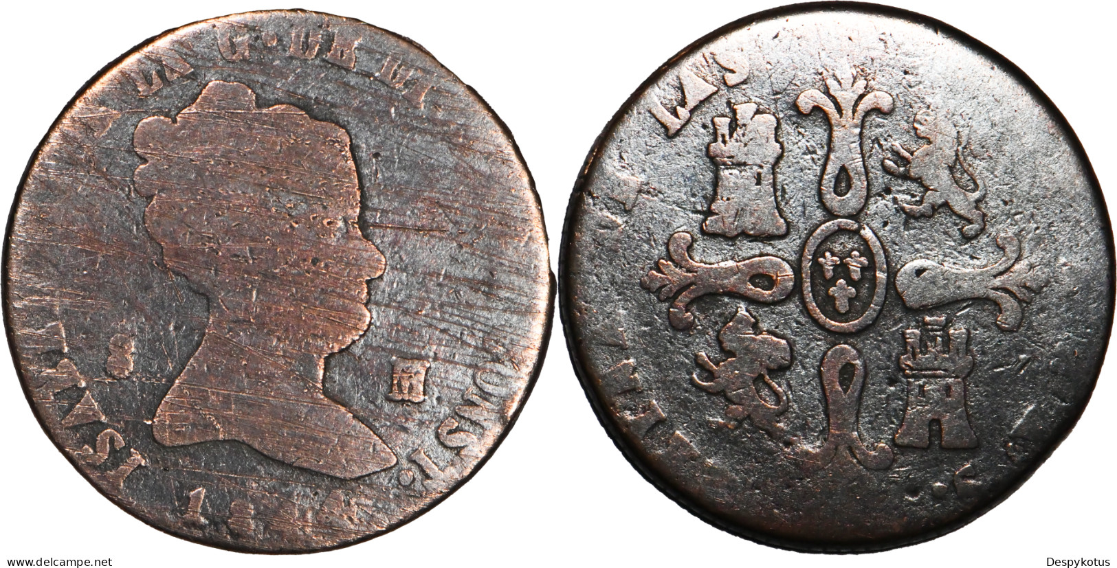 ESPAGNE - 2 Monnaies - 1844 Et 1845 - Isabel II - 8 Maravedis - 19-074 - Erstausgaben