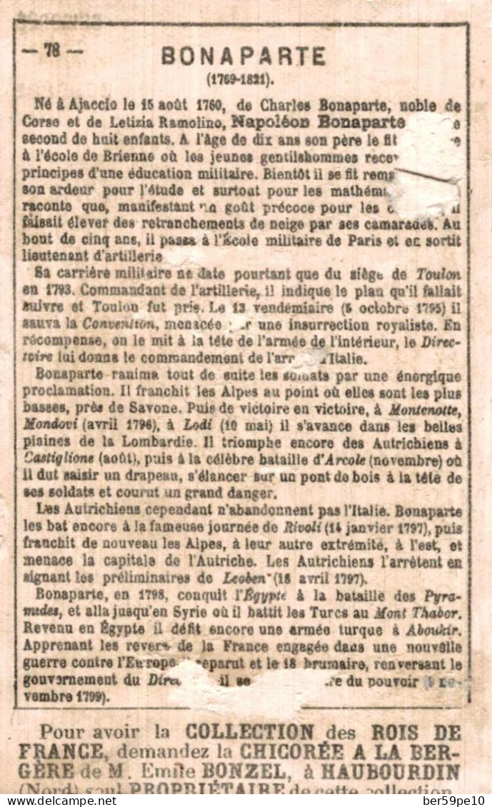 CHROMO CHICOREE A LA BERGERE EMILE BONZEL A HAUBOURDIN  N°78 BONAPARTE - Thé & Café