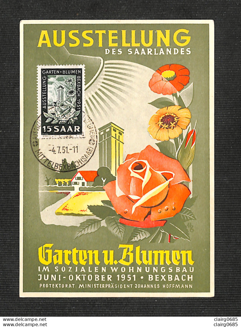 SARRE - SARR - Carte Maximum 1951 - AUSSTELLUNG DES SAARLANDES - Garten U. Blumen - Cartes-maximum