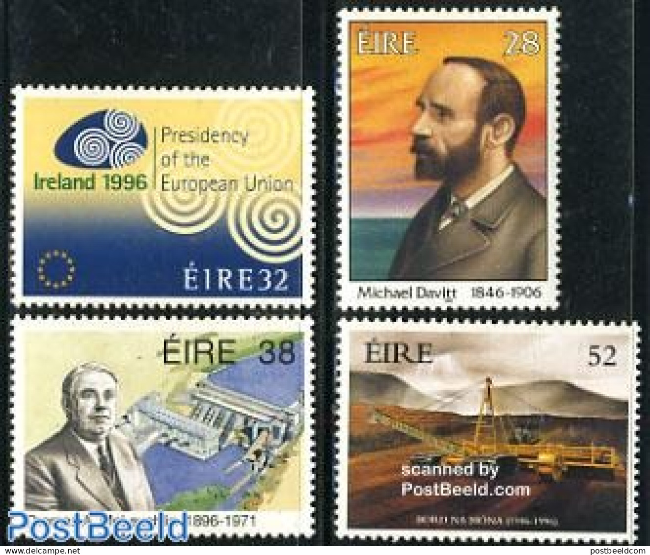 Ireland 1996 Mixed Issue 4v, Mint NH, History - Nature - Europa Hang-on Issues - Politicians - Water, Dams & Falls - Unused Stamps