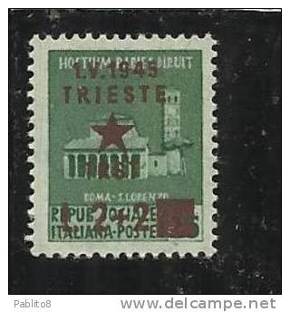 OCCUPAZIONE JUGOSLAVA DI TRIESTE 1945 LIRE 2 + 2L SU 0,25c  MNH - Occ. Yougoslave: Fiume