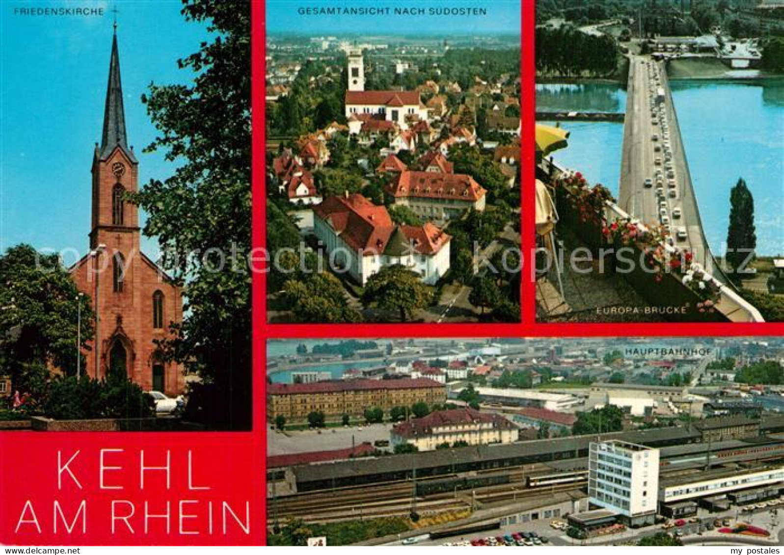 73599916 Kehl Rhein Friedenskirche Stadtpanorama Hauptbahnhof Europabruecke Kehl - Kehl